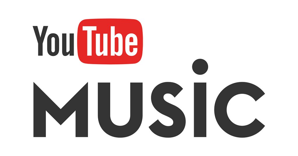 El logotipo de YouTube MUSIC aparece centrado sobre un fondo blanco. El texto transcrito es: "YouTube" (con un rectángulo redondeado rojo alrededor de "Tube") y "MUSIC" en letras negras grandes.