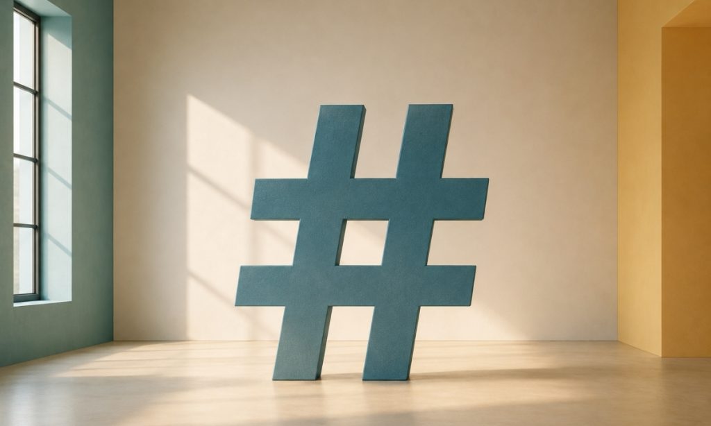 Imagen creada con IA de un hashtag en una habitación